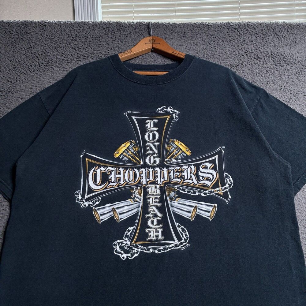 VTG Long Beach Choppers Shirt Mens XL Black West Coast Graphic Biker Y2K Jesse J